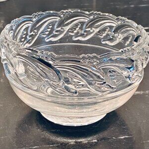 Tiffany &Co Crystal Art Glass Pedestal Bowl "Dancing Dolphins" 5" Dish Signed